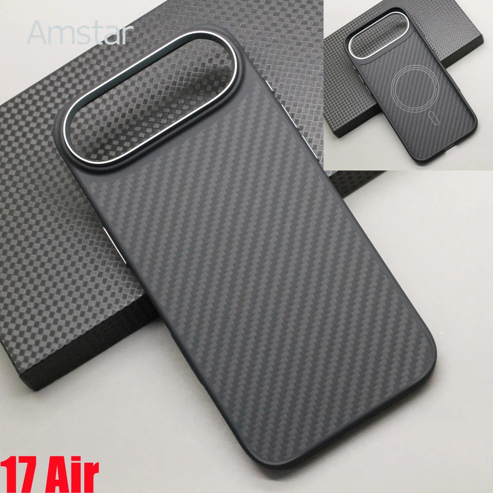 iPhone 17 Series Carbon Fiber MagSafe Case – Kevlar Aramid + Soft TPU Frame